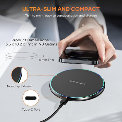 Fast Wireless Charger Charging Pad for Apple Iphone 15 & Samsung