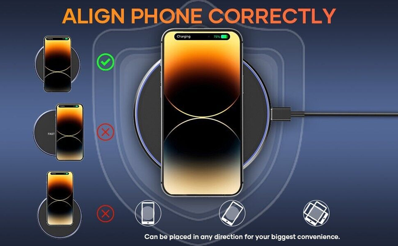 Fast Wireless Charger Charging Pad for Apple Iphone 15 & Samsung